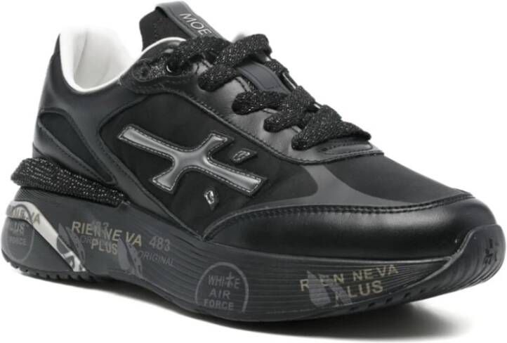 Premiata Zwarte platte schoenen met stoffen details Black Dames