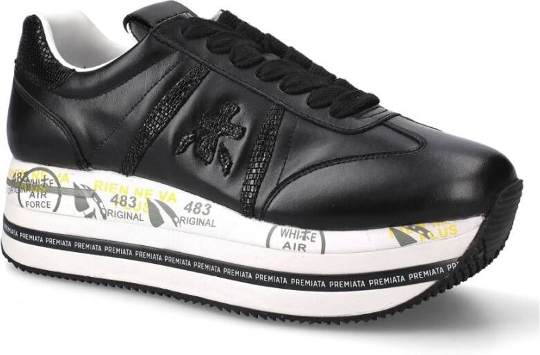 Premiata Zwarte Sneakers met Leren Details Black Dames