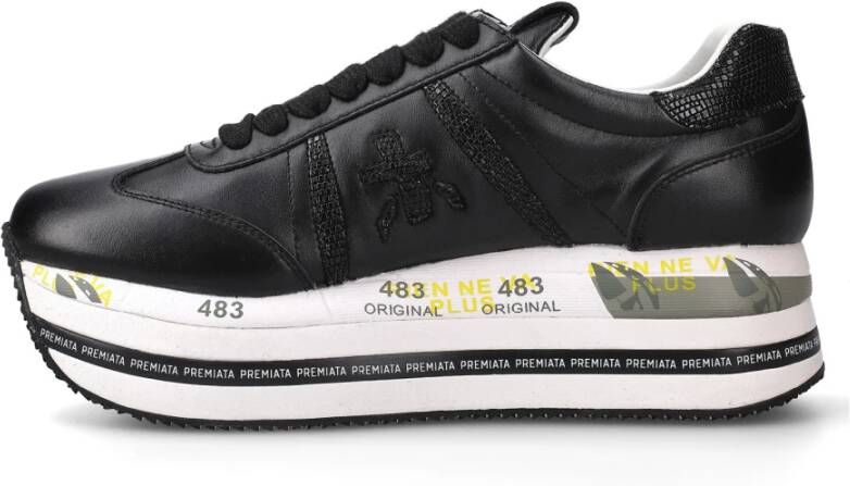 Premiata Zwarte Sneakers met Leren Details Black Dames