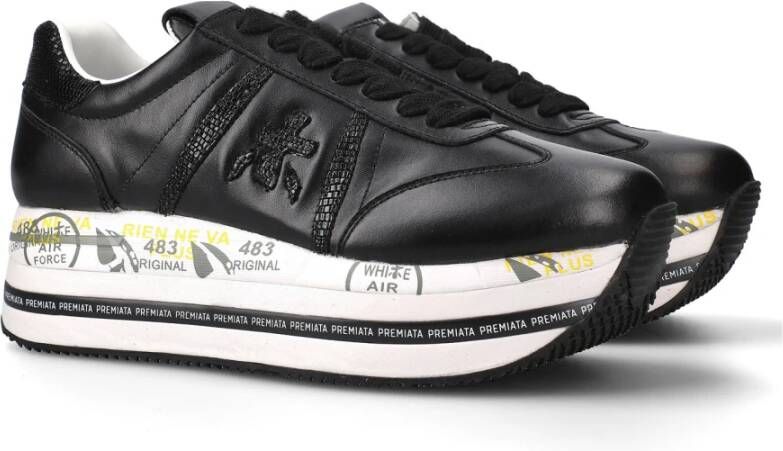 Premiata Zwarte Sneakers met Leren Details Black Dames