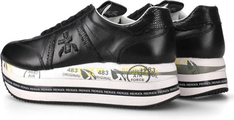 Premiata Zwarte Sneakers met Leren Details Black Dames