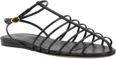 Proenza Schouler Gekooide Lamsskin Platte Sandalen met T-Straps Black Dames