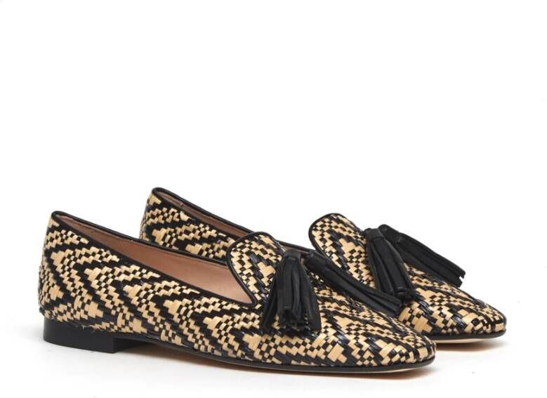 Prosperine Beige en Zwart Raffia Loafers met Kwastjes Multicolor Dames