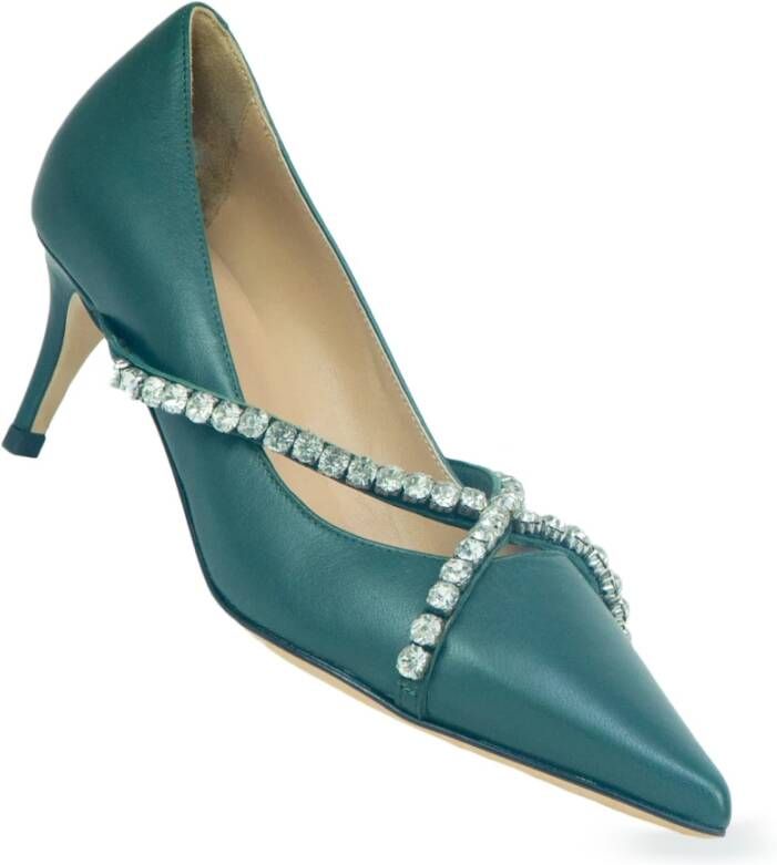 Prosperine Nappa Decolletè met Strass Swarovski Green Dames