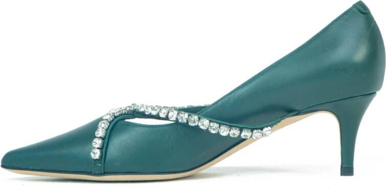 Prosperine Nappa Decolletè met Strass Swarovski Green Dames