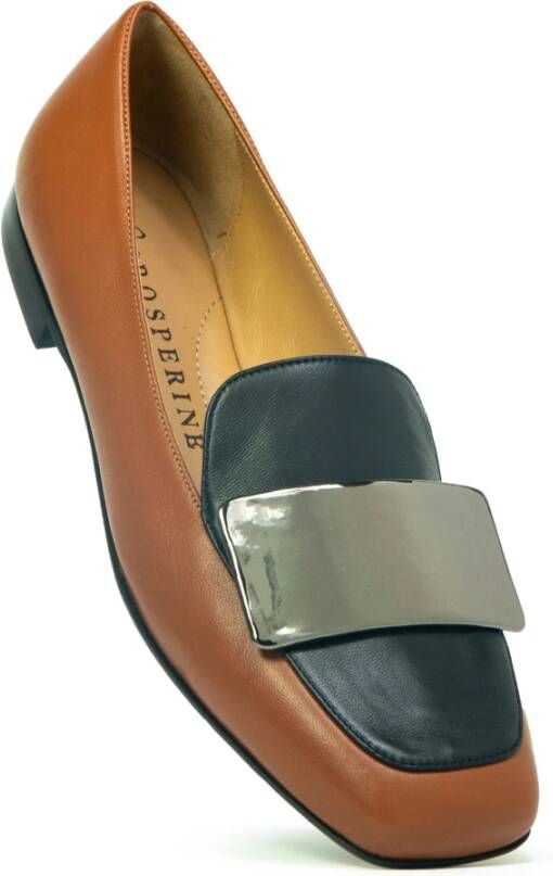 Prosperine Nappa Loafer met Plaque Brown Dames