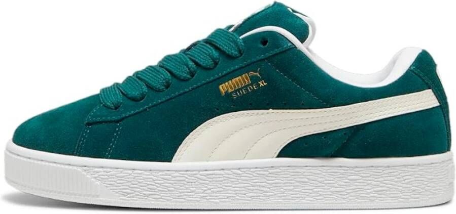 Puma Groene Suède Sneakers met Leren Details Green Heren