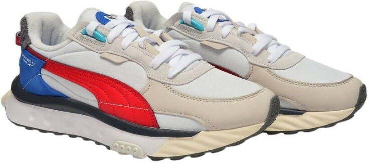 Puma Wild Rider Sneakers in White and Red Canvas Wit Heren