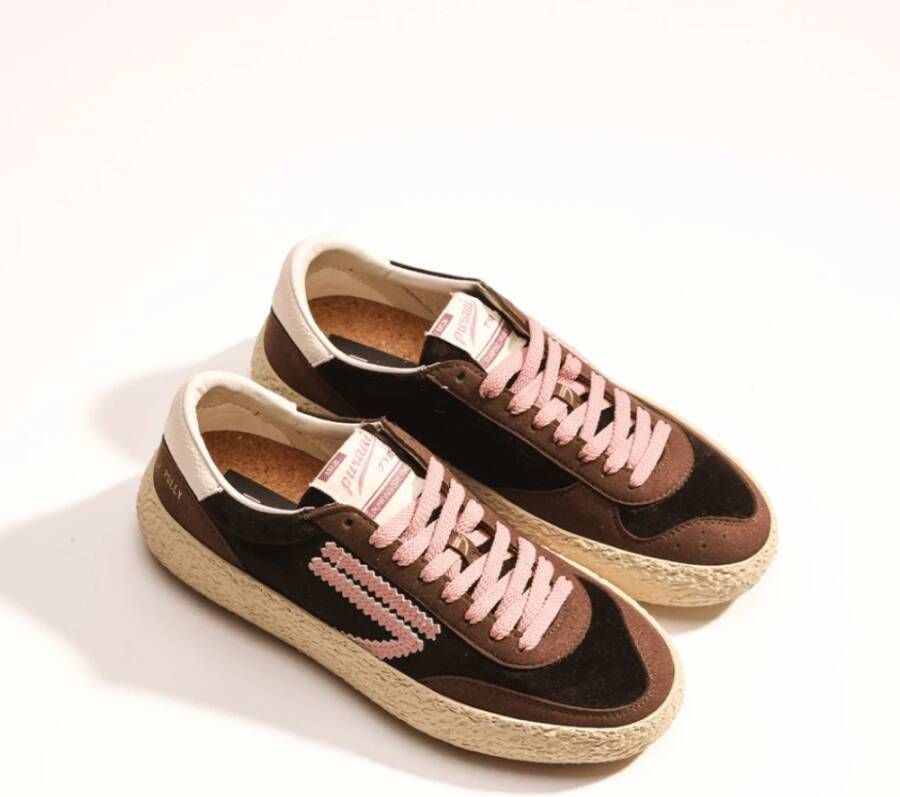 Puraai Bruine Stoffen Sneakers met Roze Details Brown Heren