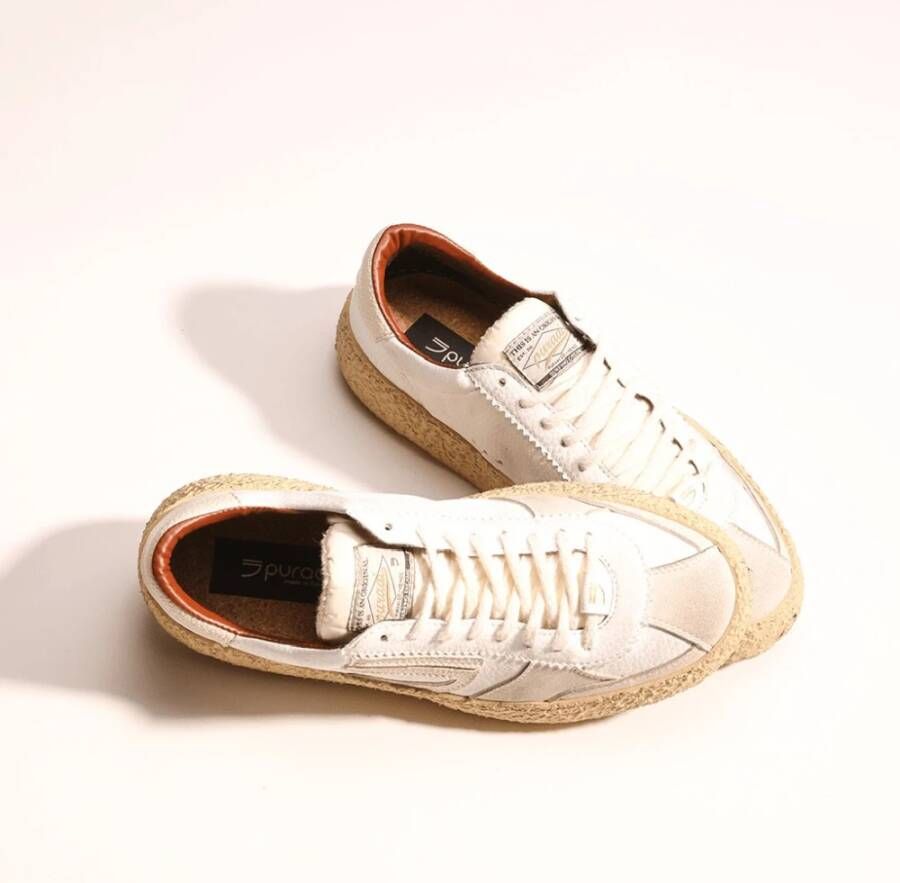 Puraai Eco Leer Witte Sneakers Gouden Details White Heren