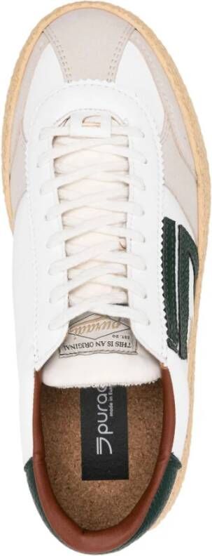 Puraai Leren herensneakers met decoratieve stiksels White Heren