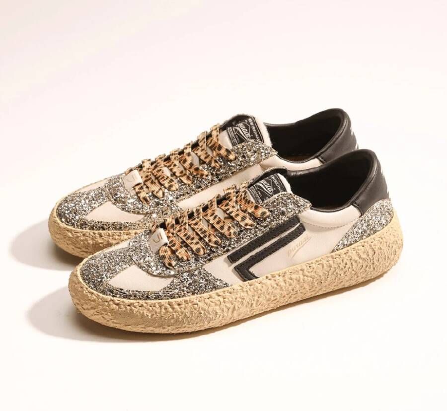 Puraai Witte Eco-lederen Sneakers met Zilveren Glitterdetails Multicolor Dames