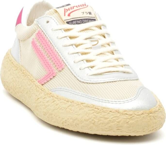 Puraai Witte stoffen sneakers met zilveren en fuchsia details Multicolor Dames