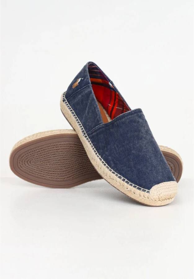 Ralph Lauren Blauwe Canvas Espadrilles Handgestikt Blue Heren