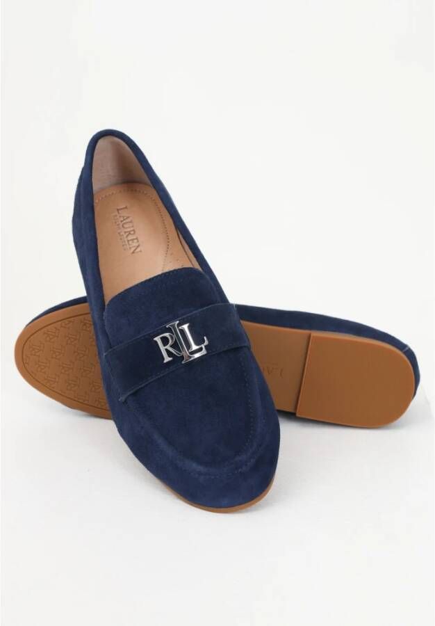 Ralph Lauren Blauwe Suède Loafers met Metalen Ornament Blue Dames