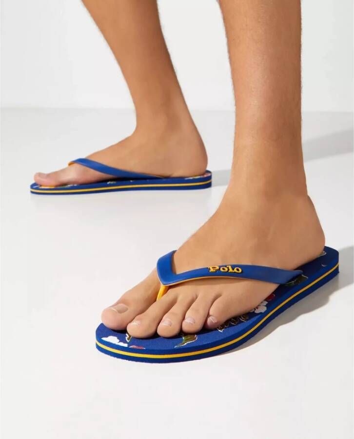 Ralph Lauren Donkerblauwe teenslippers met bloemenpatroon Bolt Blue Heren