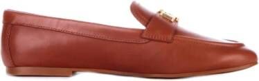 Ralph Lauren Leren Mocassins Logo Voorkant Rubberen Zool Brown Dames