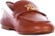 Ralph Lauren Leren Mocassins Logo Voorkant Rubberen Zool Brown Dames