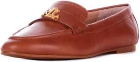 Ralph Lauren Leren Mocassins Logo Voorkant Rubberen Zool Brown Dames