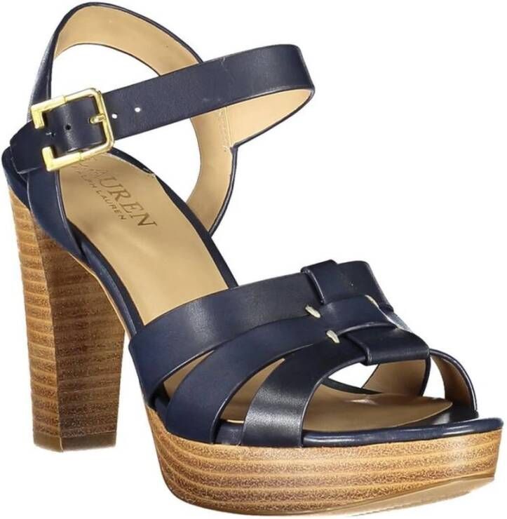 Ralph Lauren Leren sandaal met 10 cm hak en enkelband Blue Dames