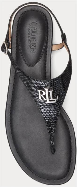 Ralph Lauren Zwarte Leren Sandalen Ellington Stijl Black Dames