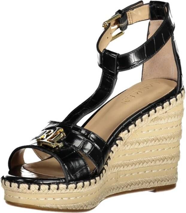 Ralph Lauren Zwarte Polyester Sleehak Sandalen met Enkelband Black Dames