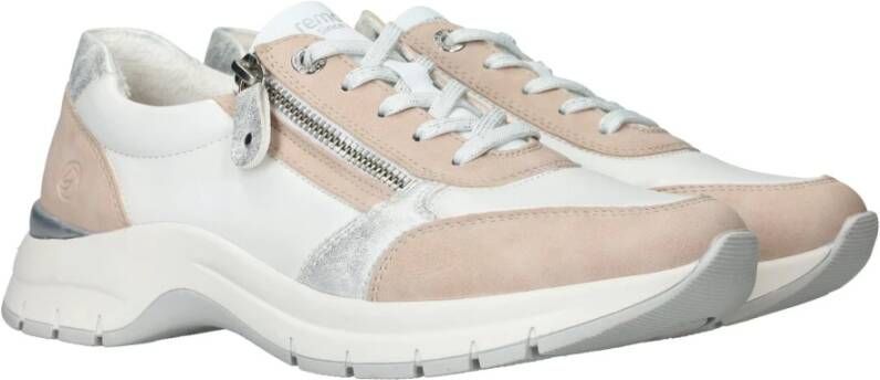 Remonte Comfortabele witte sneaker met beige en zilveren accenten Multicolor Dames