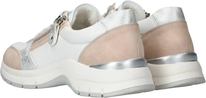 Remonte Comfortabele witte sneaker met beige en zilveren accenten Multicolor Dames