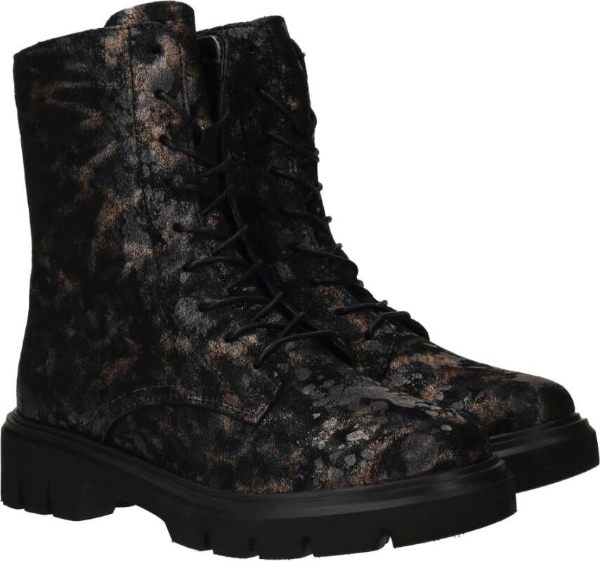 Remonte Metallic Dierenprint Veterschoen Black Dames