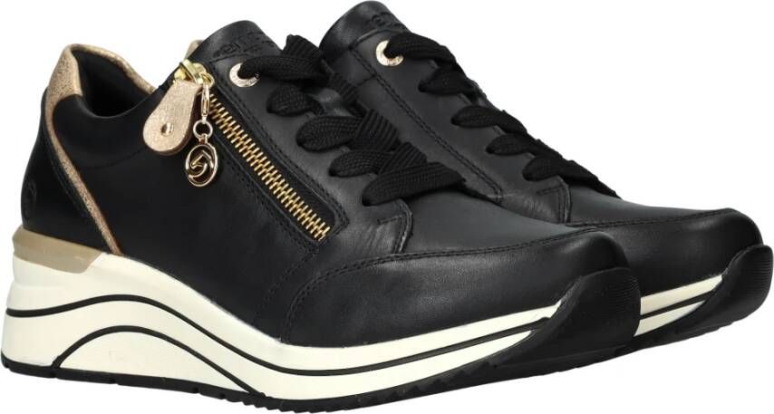 Remonte Stijlvolle Comfort Sneaker met Gouden Accenten Black Dames