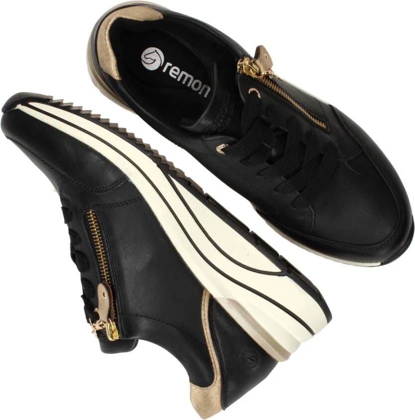 Remonte Stijlvolle Comfort Sneaker met Gouden Accenten Black Dames