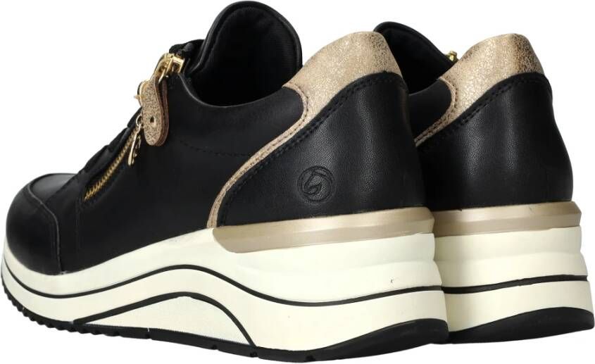 Remonte Stijlvolle Comfort Sneaker met Gouden Accenten Black Dames