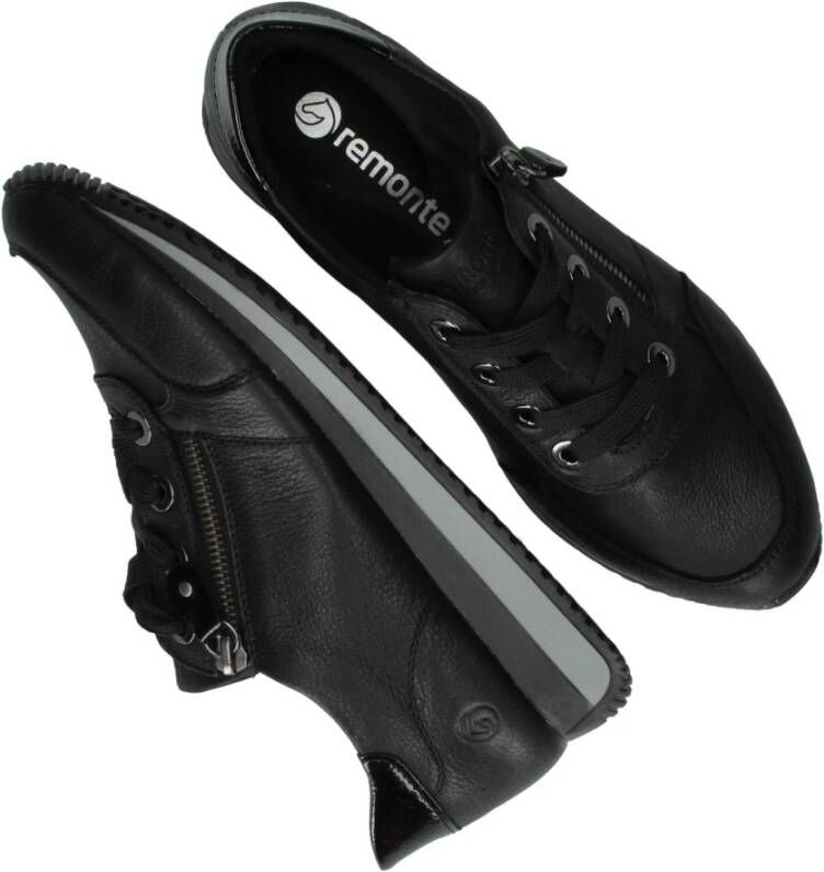 Remonte Zwarte leren sneaker met optiHeren pasvorm Black Dames