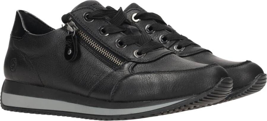 Remonte Zwarte leren sneaker met optiHeren pasvorm Black Dames