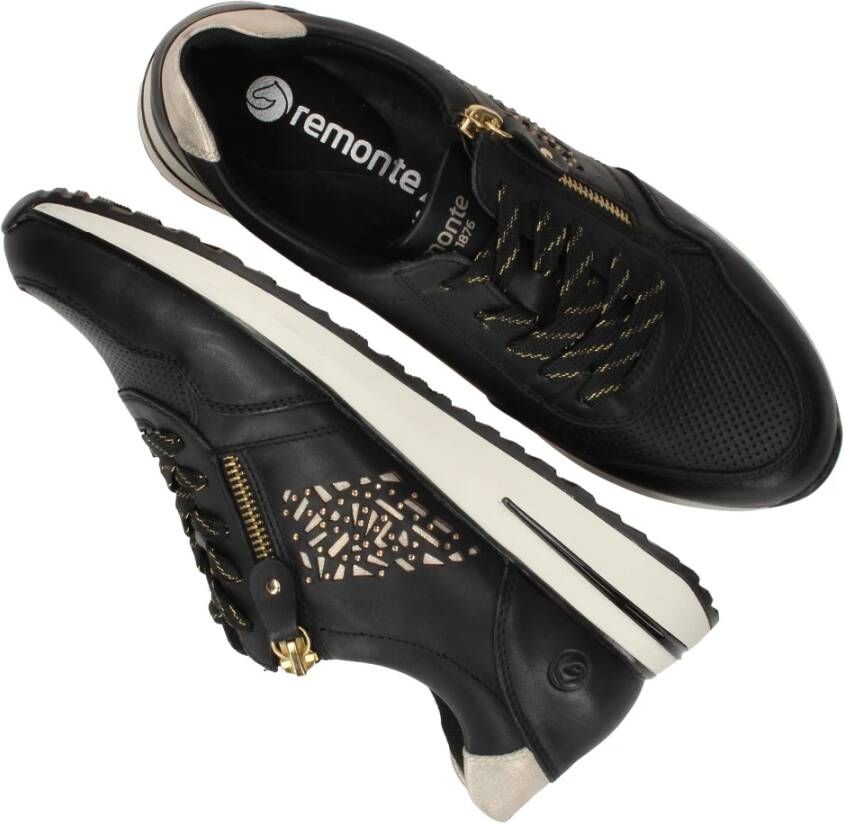 Remonte Zwarte Lite 'n Soft Sneakers met Gouden Details Black Dames