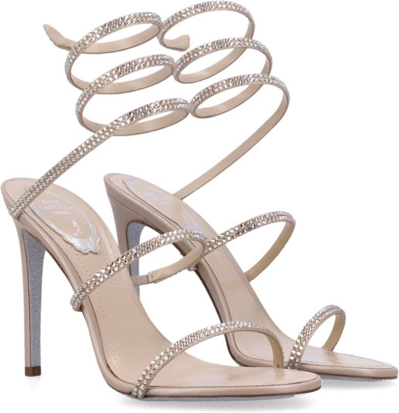 René Caovilla Beige Goud Satijn Cleo Kristal Sandalen Yellow Dames