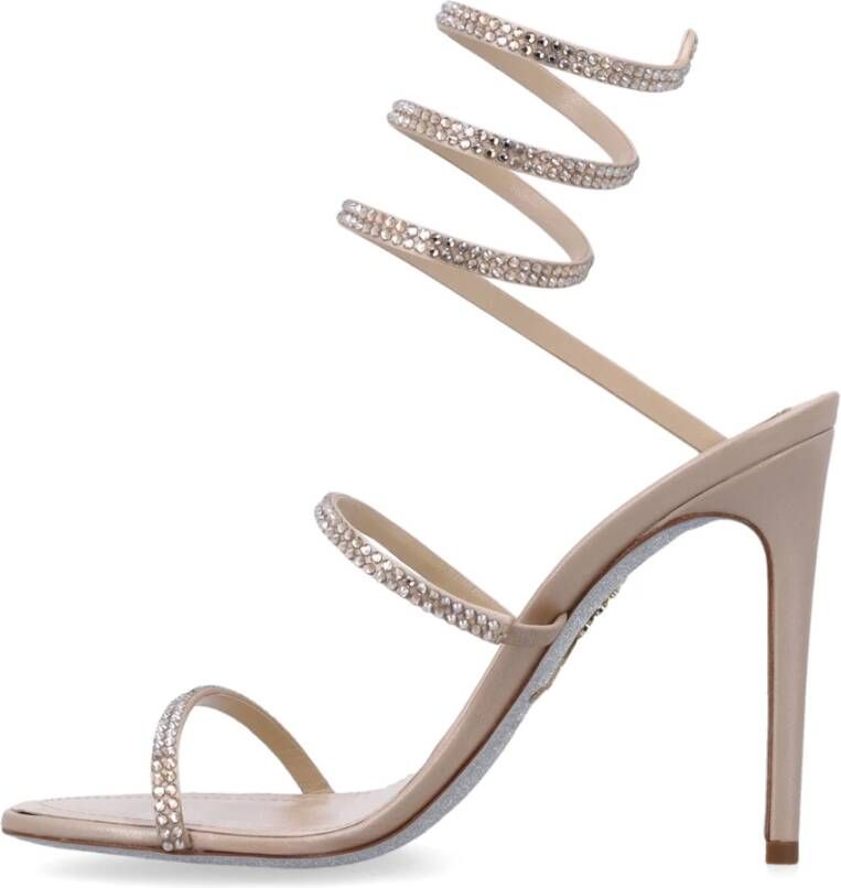 René Caovilla Beige Goud Satijn Cleo Kristal Sandalen Yellow Dames