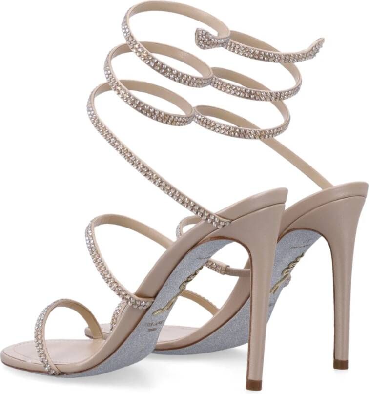 René Caovilla Beige Goud Satijn Cleo Kristal Sandalen Yellow Dames