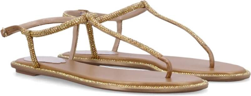 René Caovilla Beige Goud Satijn Kristal Sandalen Beige Dames