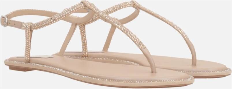 René Caovilla Beige Satijnen Sandalen met Strass Beige Dames