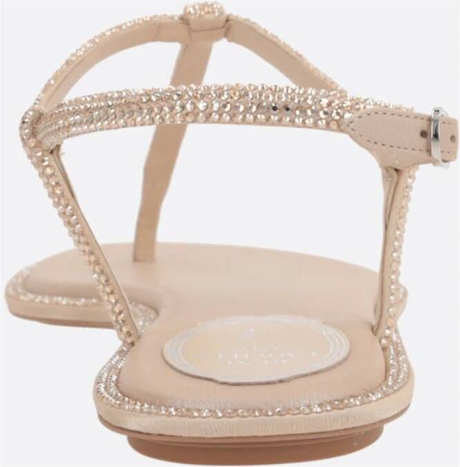 René Caovilla Beige Satijnen Sandalen met Strass Beige Dames