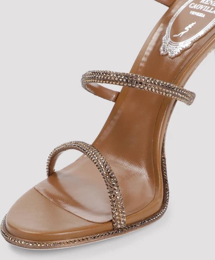 René Caovilla Bruin Leren Strass Sandalen Elegante Stijl Brown Dames