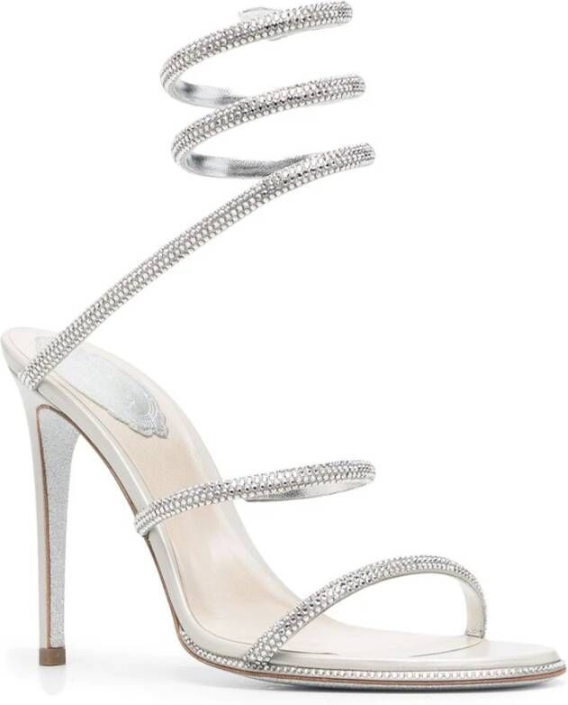 René Caovilla Cleo Zilveren Strass Sandalen Open Teen Gray Dames