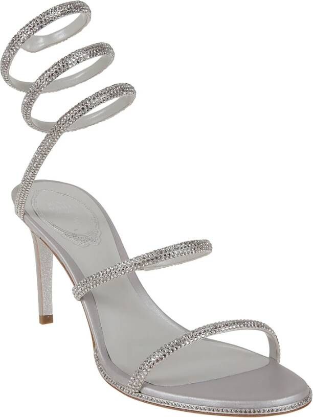 René Caovilla Elegante Grijze Satijnen Strass Sandalen Gray Dames