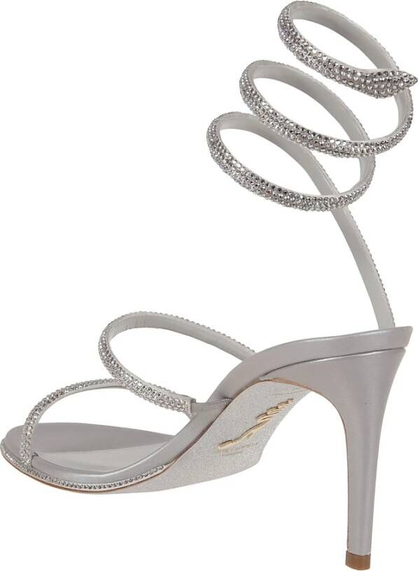 René Caovilla Elegante Grijze Satijnen Strass Sandalen Gray Dames