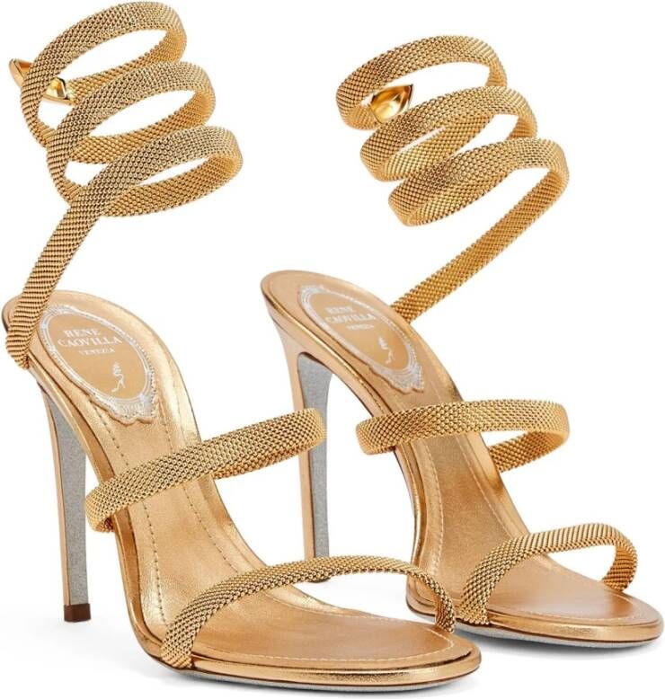 René Caovilla Gouden Cleo Sandalen met Slangen Hardware Yellow Dames