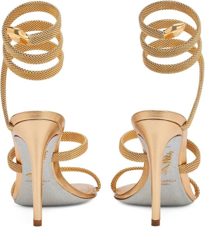 René Caovilla Gouden Cleo Sandalen met Slangen Hardware Yellow Dames