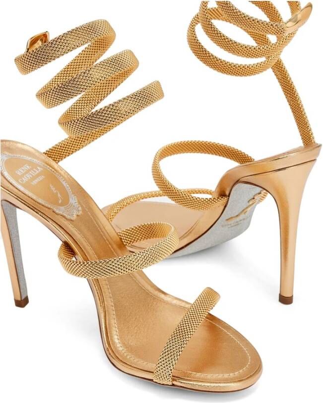 René Caovilla Gouden Cleo Sandalen met Slangen Hardware Yellow Dames