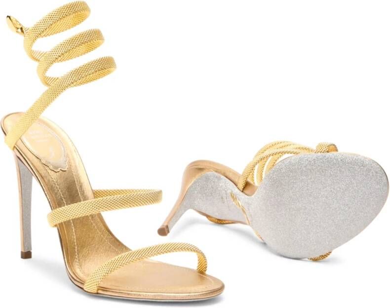 René Caovilla Gouden Cleo Sandalen met Slangen Hardware Yellow Dames