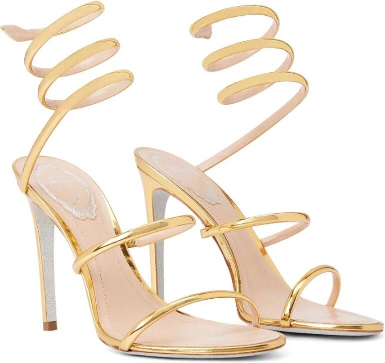 René Caovilla Gouden Cleo Sandalen met Slangen Hardware Yellow Dames